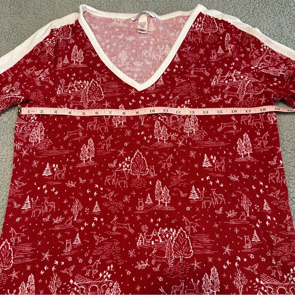 Victoria's Secret Women's Pajamas Medium Red Cream Winter Scene Print Holiday - Picture 7 of 10